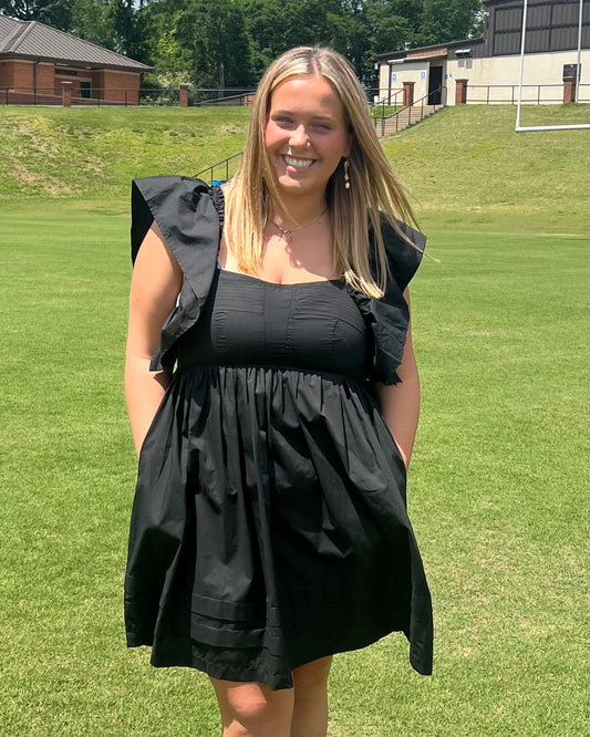Aubrey Flutter Sleeve Mini Dress - Black