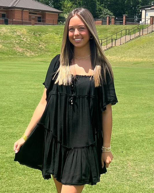 Hannah Flowy Mini Dress - Black