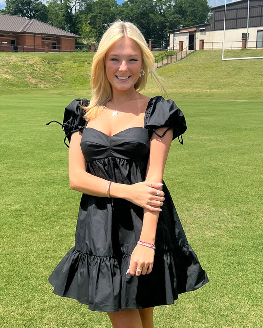 Walker Puff Sleeve Mini Dress - Black