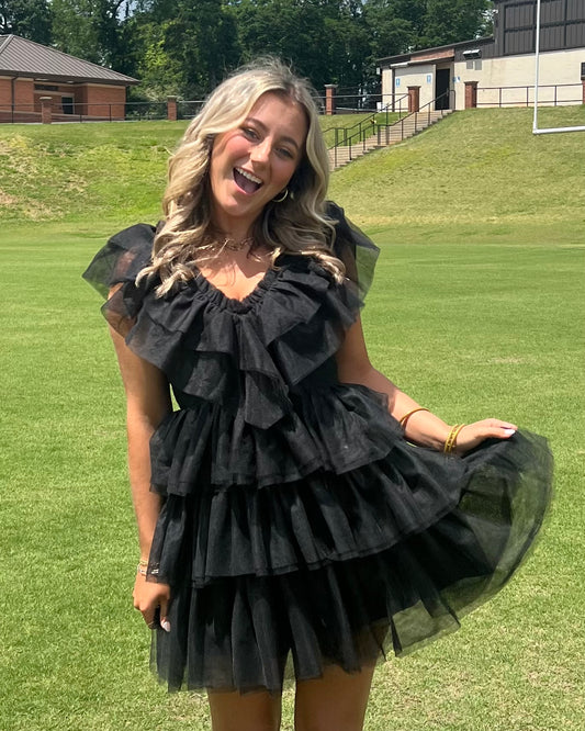 Kelly Tiered Tulle Mini Dress - Black