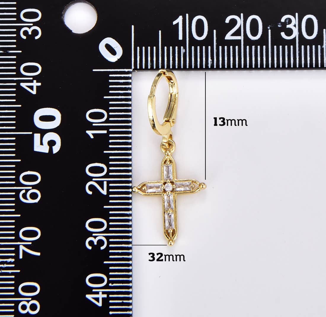 Huggie Hoop CZ Cross Earrings