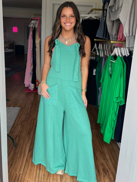 Just Go With It Terry Jumpsuit - Kelly Green