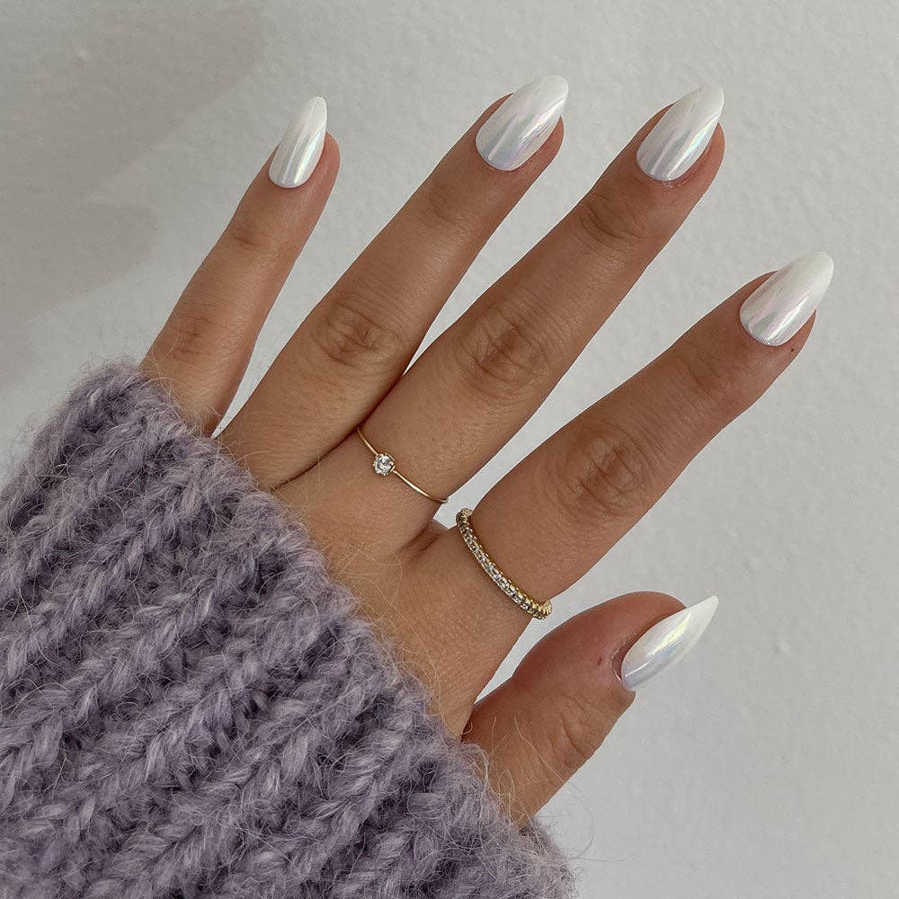 Moonlight Press-On Nails|Pearlescent White| Short Almond - Glamnetic