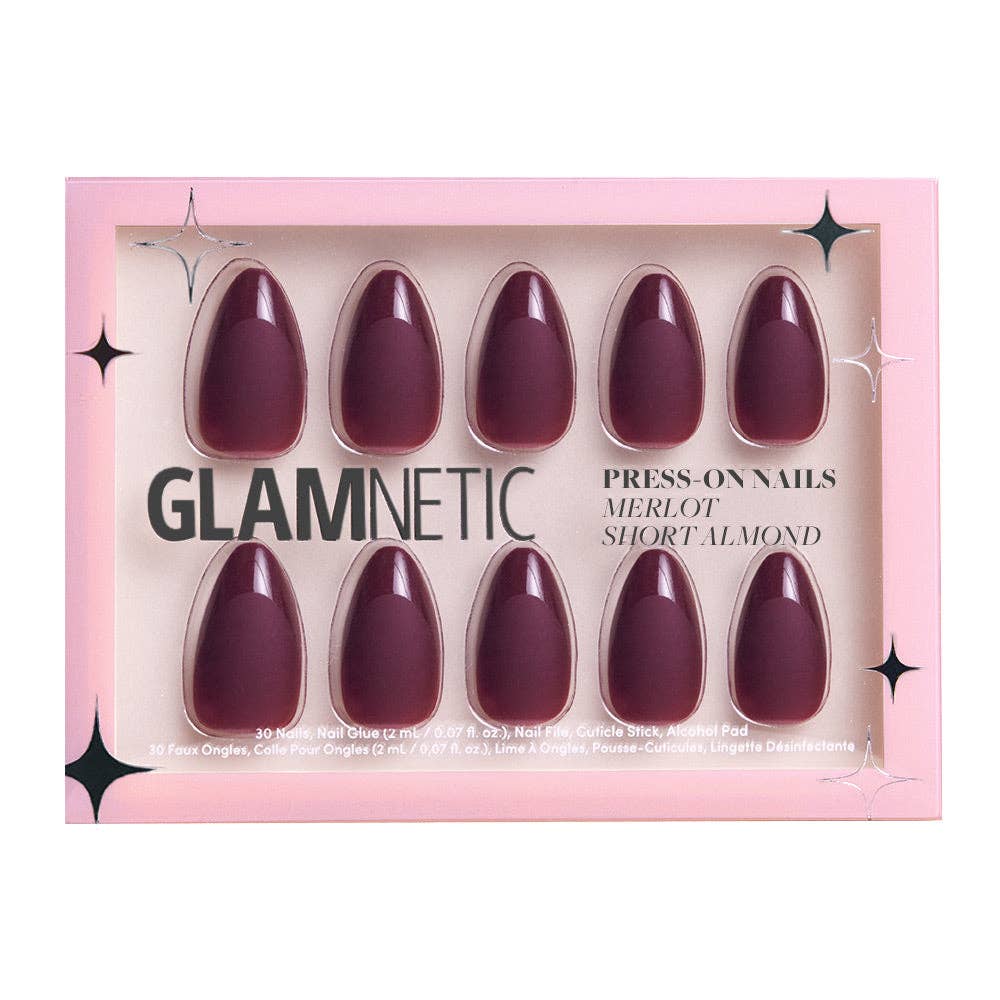 Merlot Press-On Nails| Matte Finish| Gloss French Tip| Short - Glamnetic