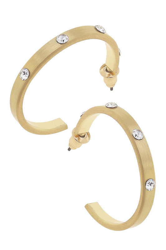 Lorraine Rhinestone Hoop Earrings in Satin Gold