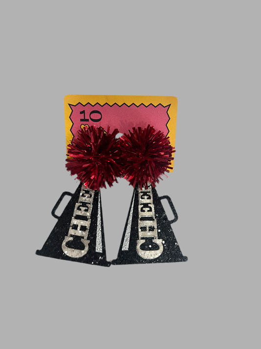 Cheer Megaphone Glitter Earrings - Black