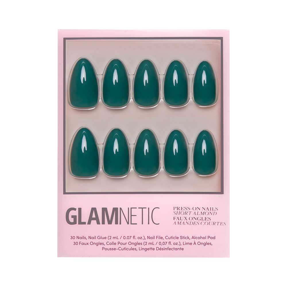 Emerald Green Press-On Nails | Short Almond |Solid | Holiday