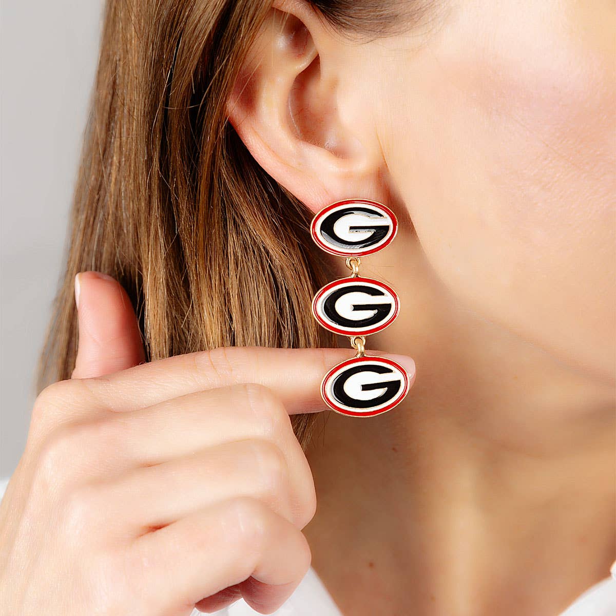 Georgia Bulldogs Triple Drop Enamel Earrings by Canvas