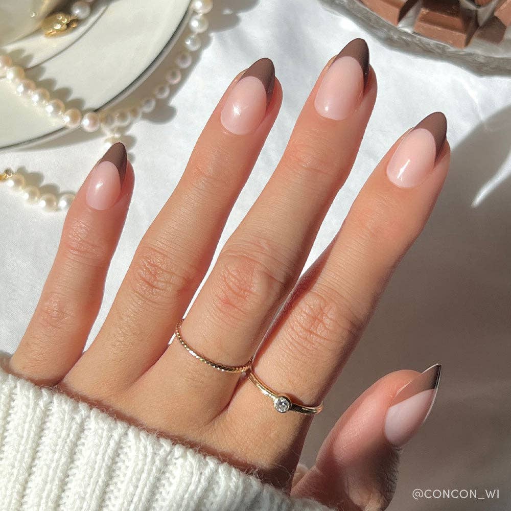 Chocolat Press-On Nails | Brown French Tip | Short Almond