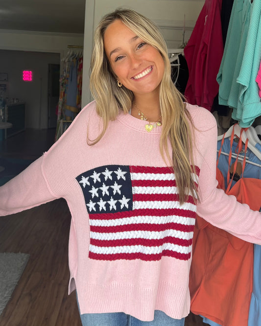 American Flag Sweater - Pink