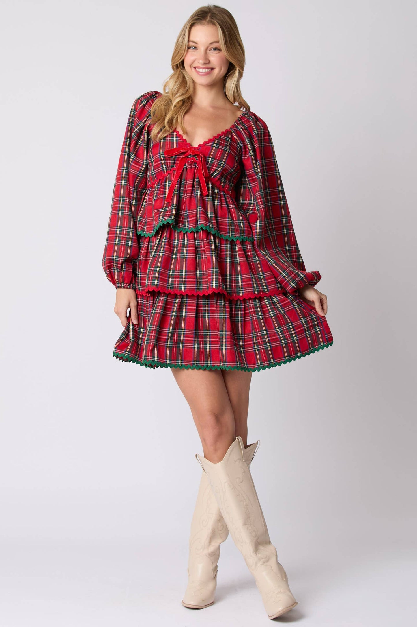 Christmas Plaid Tiered Dress