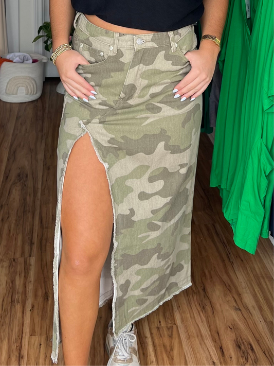 On The Hunt Camo Midi Skirt