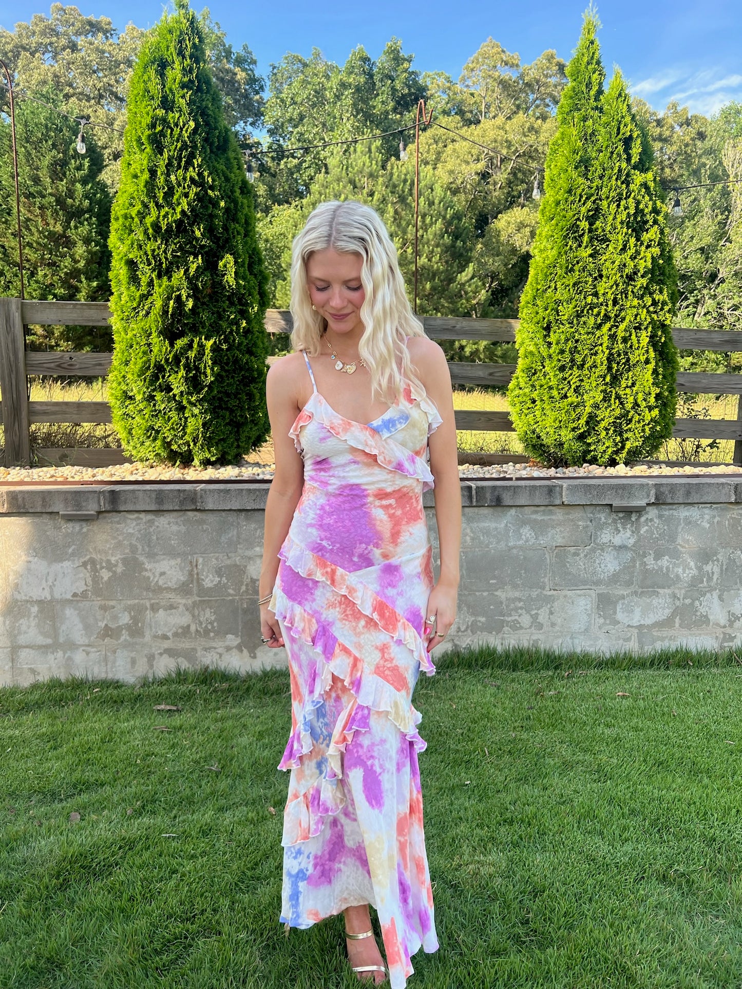 Watercolor Sunset Midi Dress