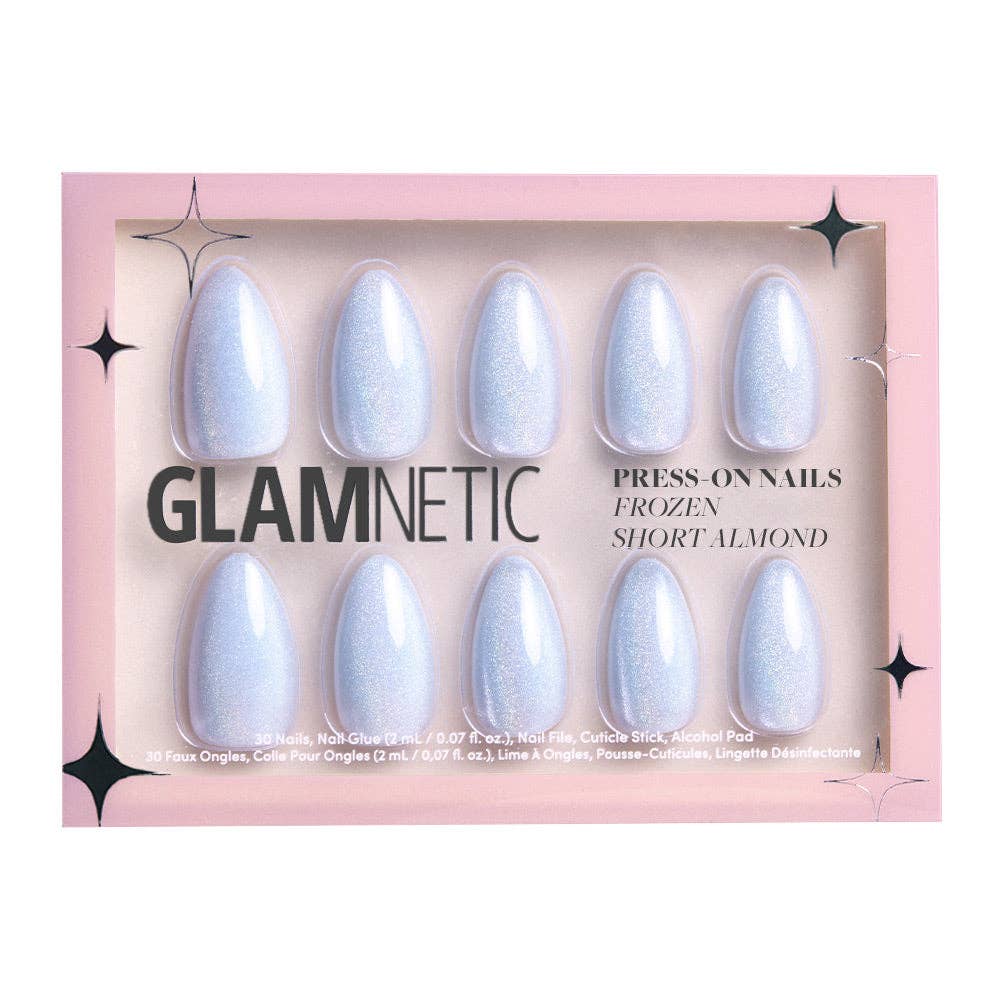 Frozen Press-On Nails|Pale Icy Blue Shimmer| Almond Shape  - Glamnetic