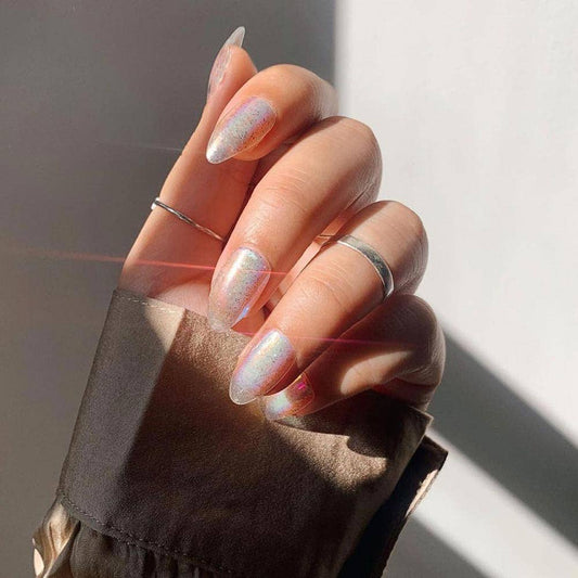 Stardust Press-On Nails| Clear Holographic Finish| Almond