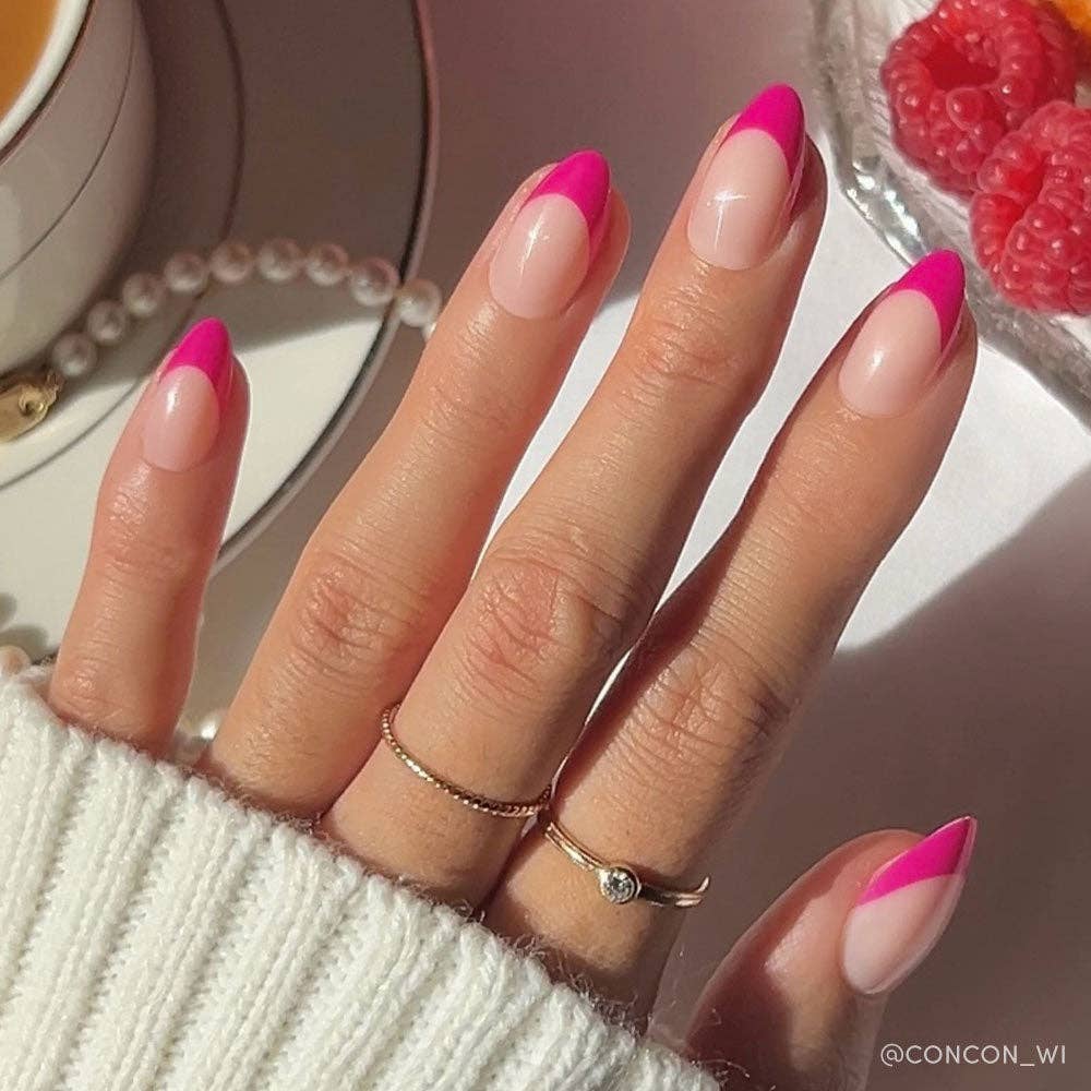 Raspberry Sorbet Press-On Nails | French Tip | Short Almond