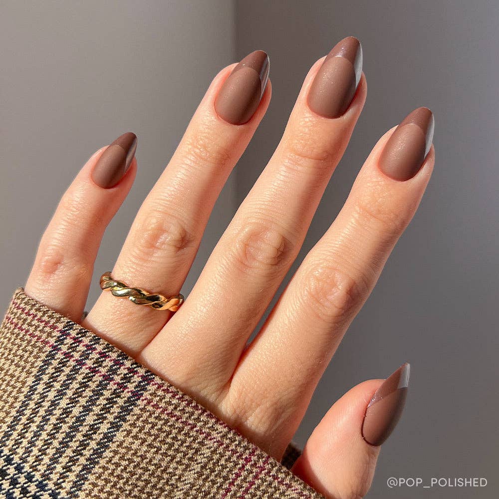 Terra Press-On Nails | Dark Brown Short Almond Nails - Glamnetic