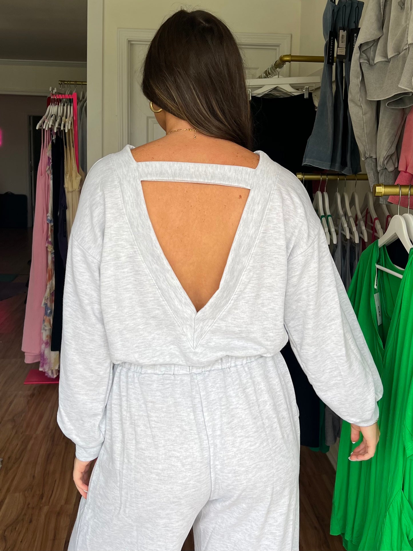 Peek-A-Boo Back One Piece Sweatsuit