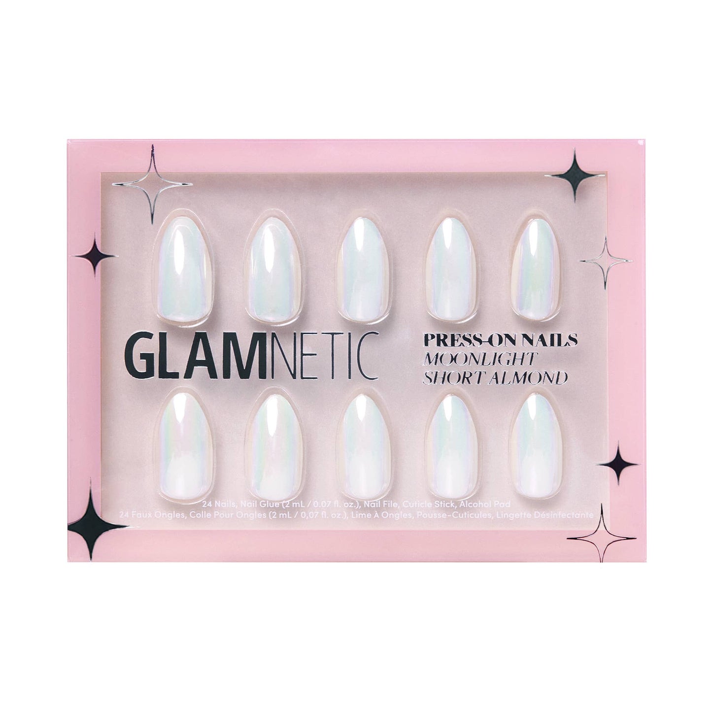 Moonlight Press-On Nails|Pearlescent White| Short Almond - Glamnetic