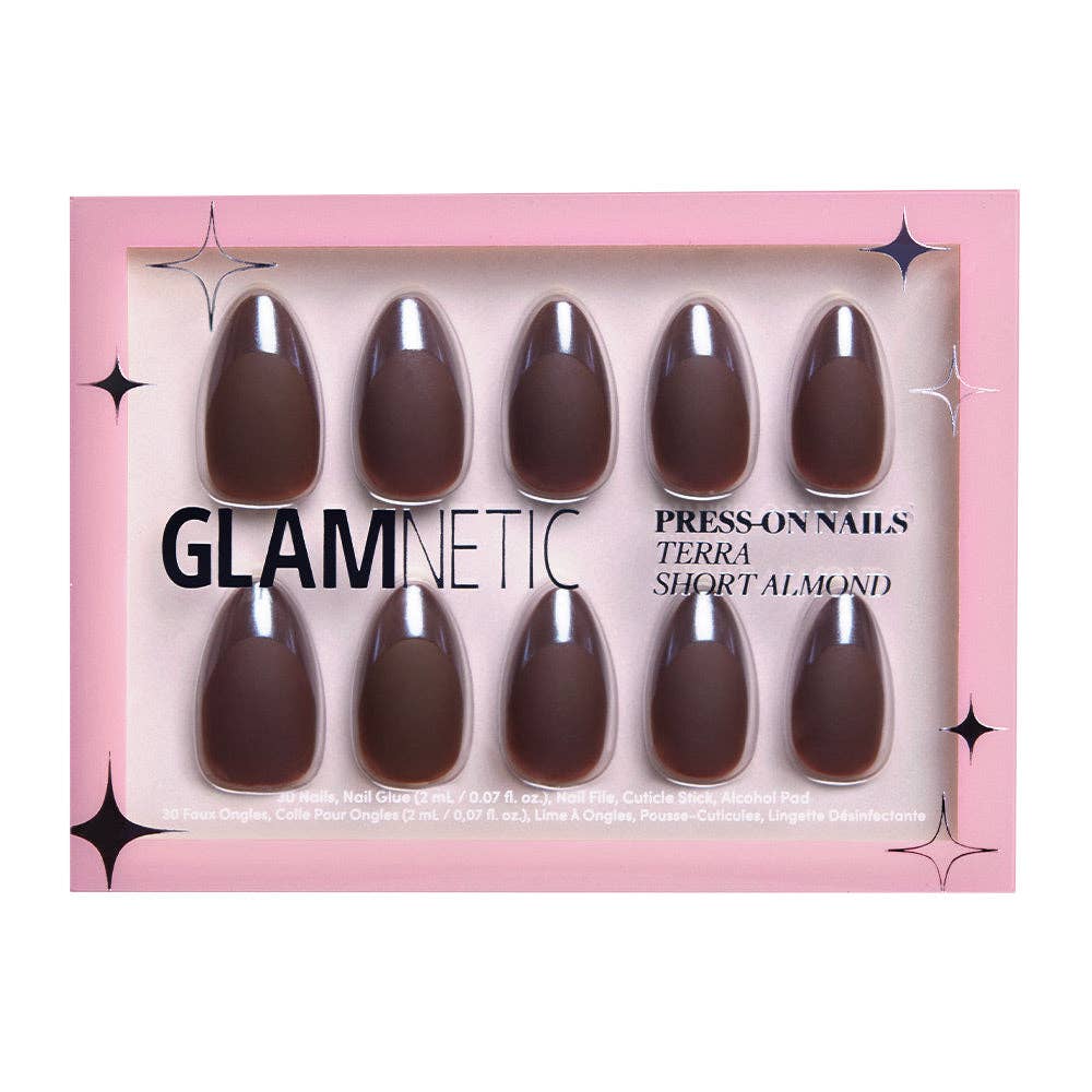 Terra Press-On Nails | Dark Brown Short Almond Nails - Glamnetic