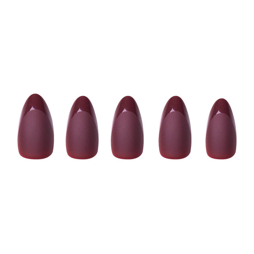 Merlot Press-On Nails| Matte Finish| Gloss French Tip| Short - Glamnetic