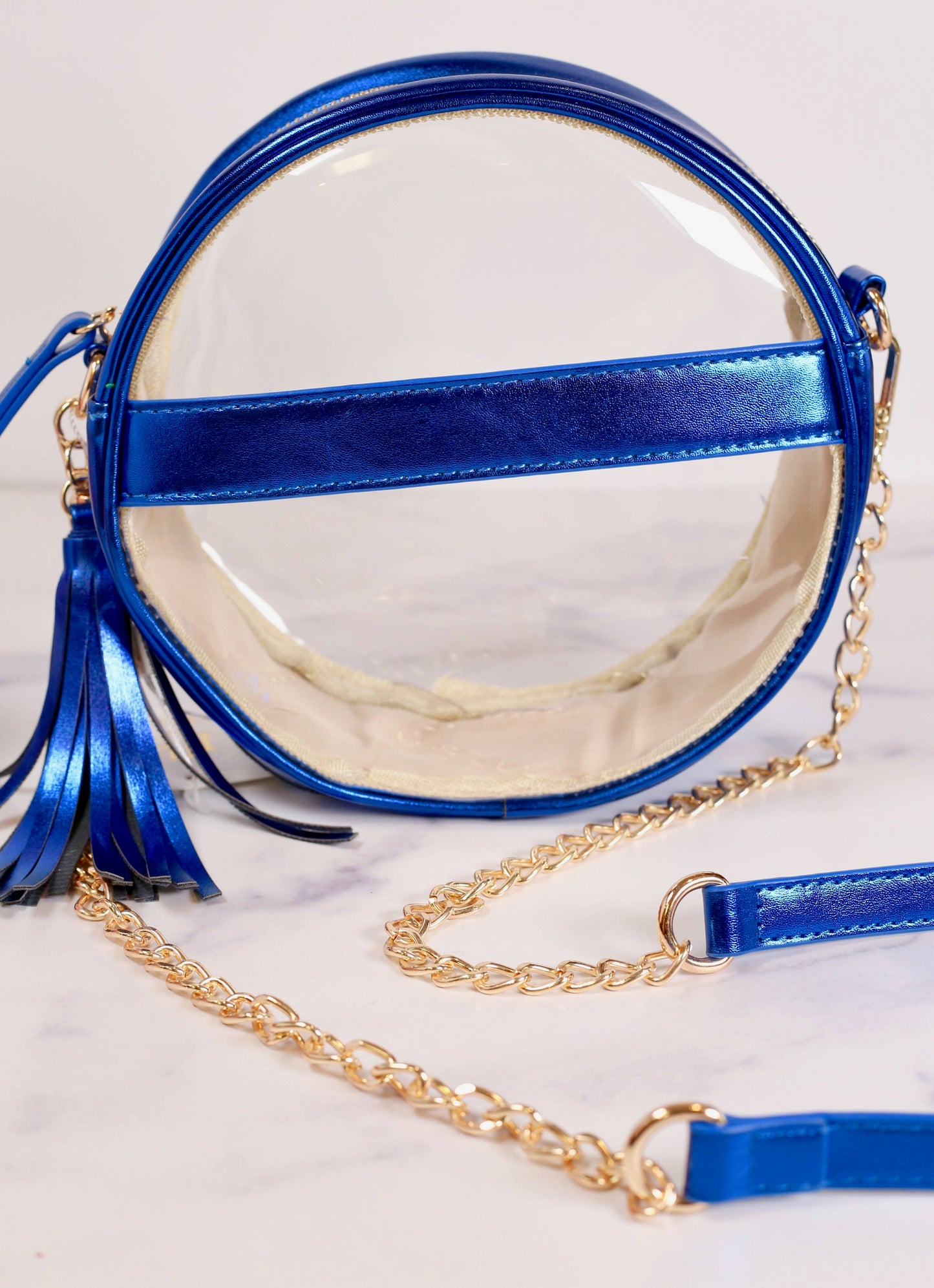 Madison Clear Crossbody - Metallic Royal