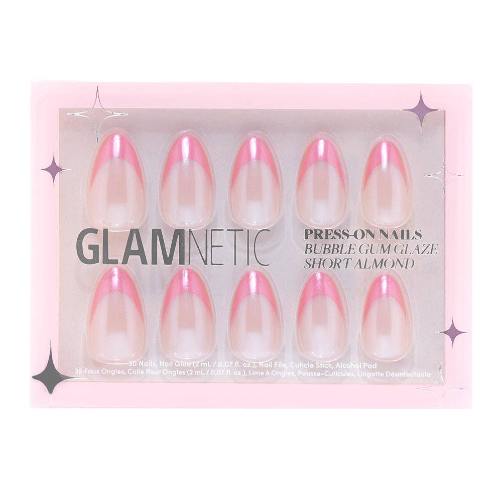 Bubble Gum Glaze Press-On Nails|Pink French Tip|Pink - Glamnetic