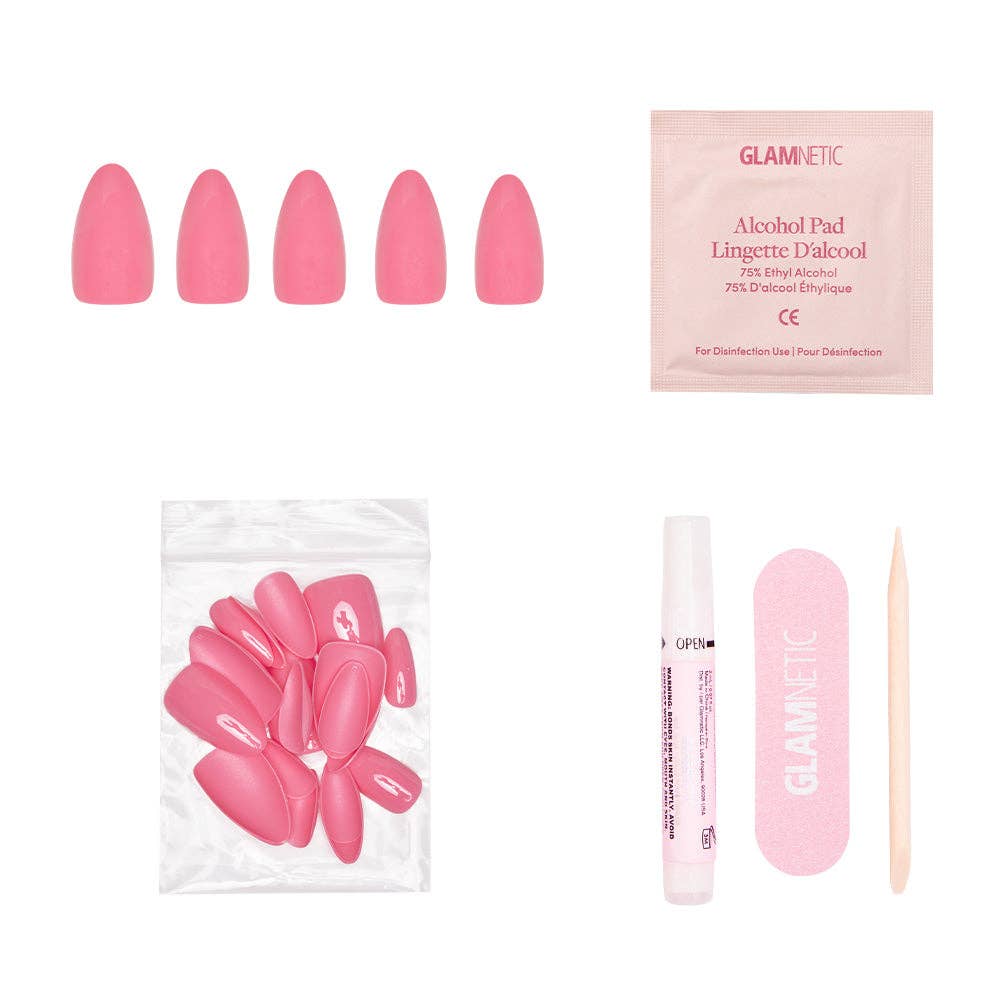 Flamingo Pink Press-On Nails | Solid Nails | Short Almond - Glamnetic