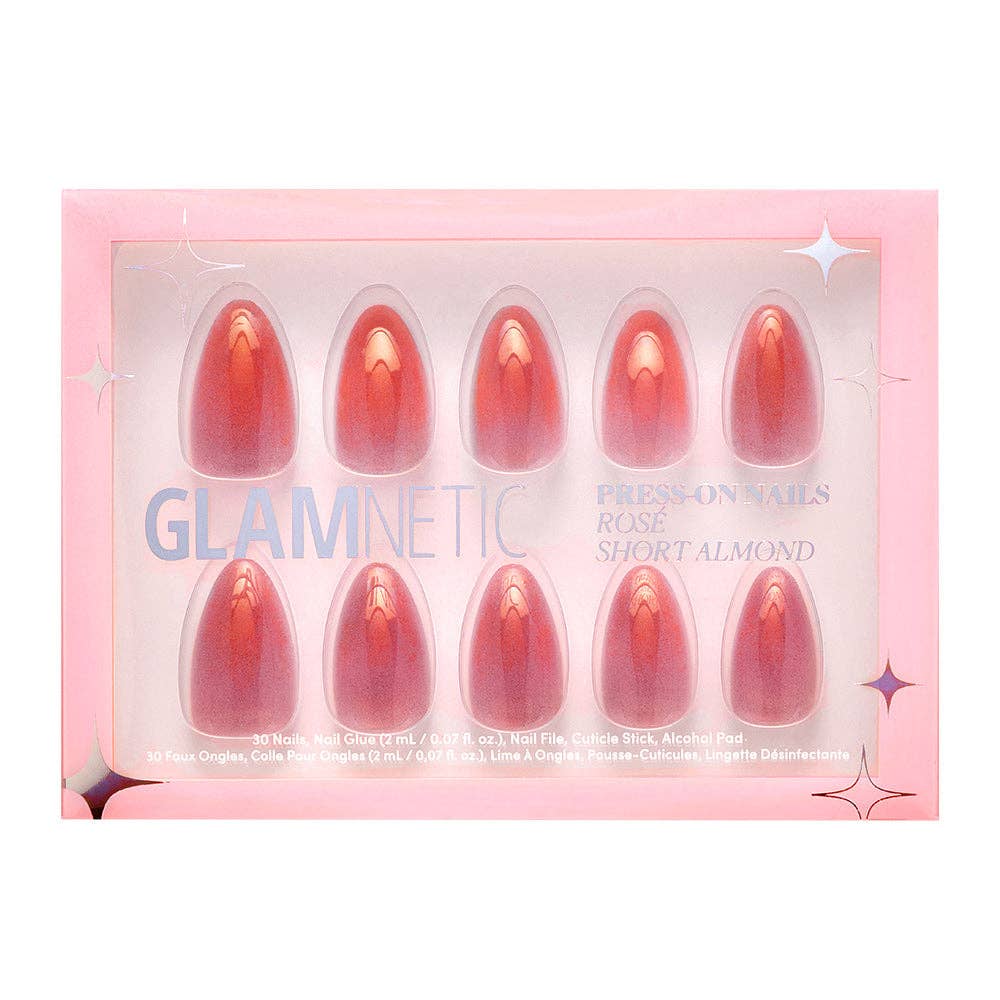 Rosé Press-On Nails| Trendy Rose Pink Metallic Finish - Glamnetic