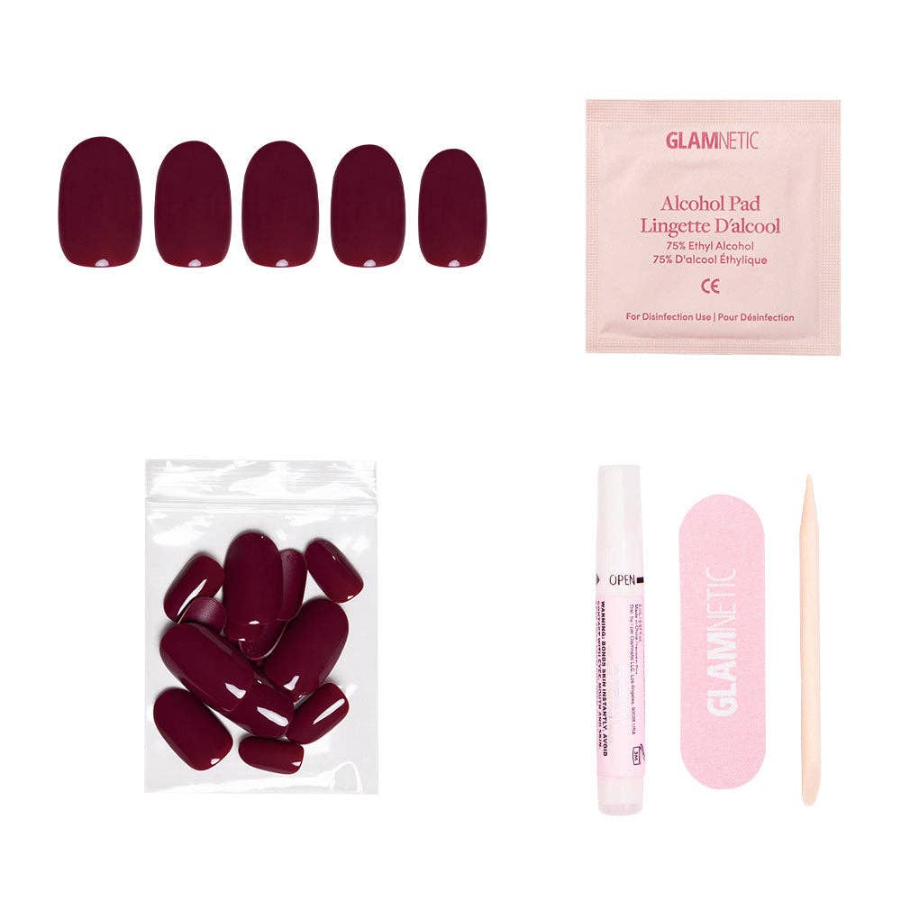 Berry Maroon Press-On Nails | Fall Solids | Short Round - Glamnetic