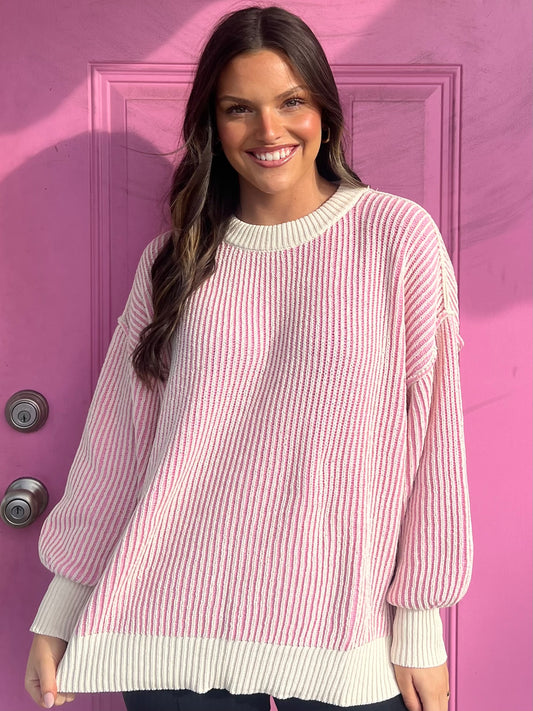 Super Soft Stripe Sweater - White/Pink