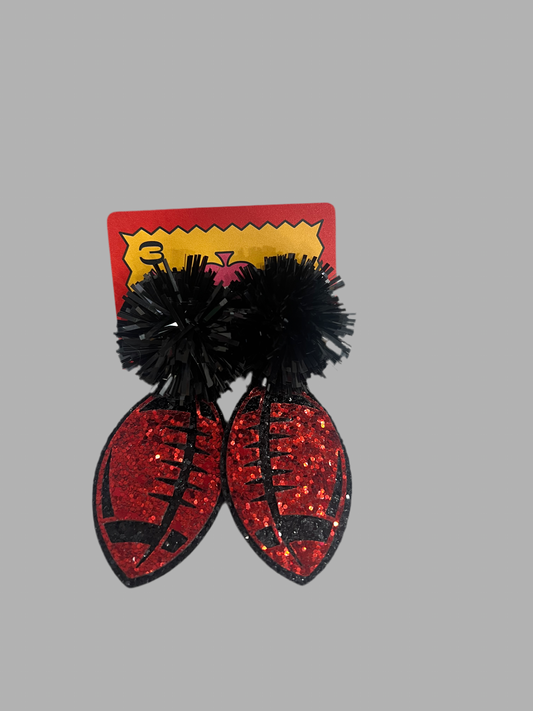 Football Glitter Earrings - Red & Black