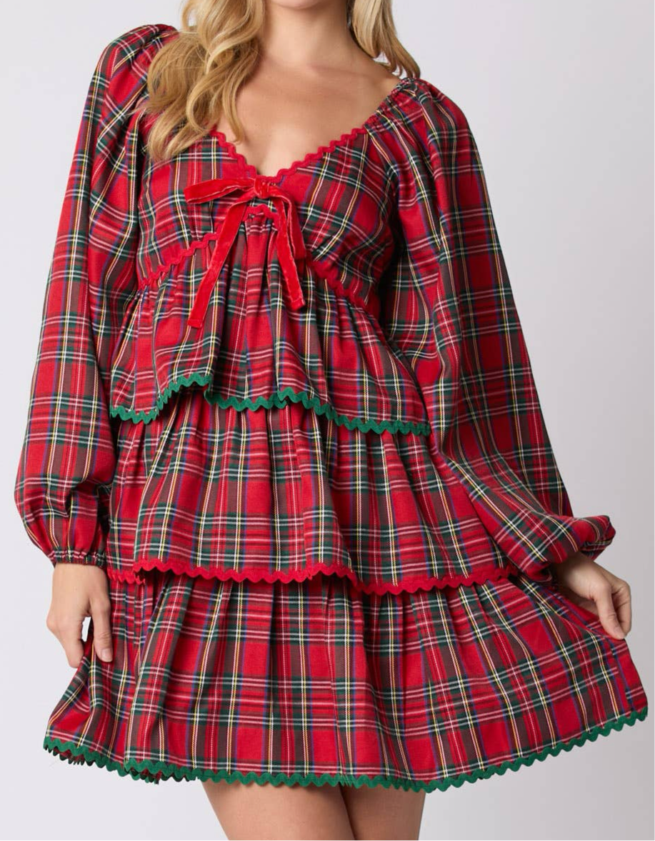 Christmas Plaid Tiered Dress