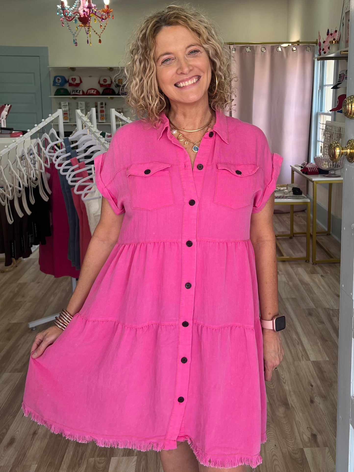 Soft Denim Dress - Hot Pink