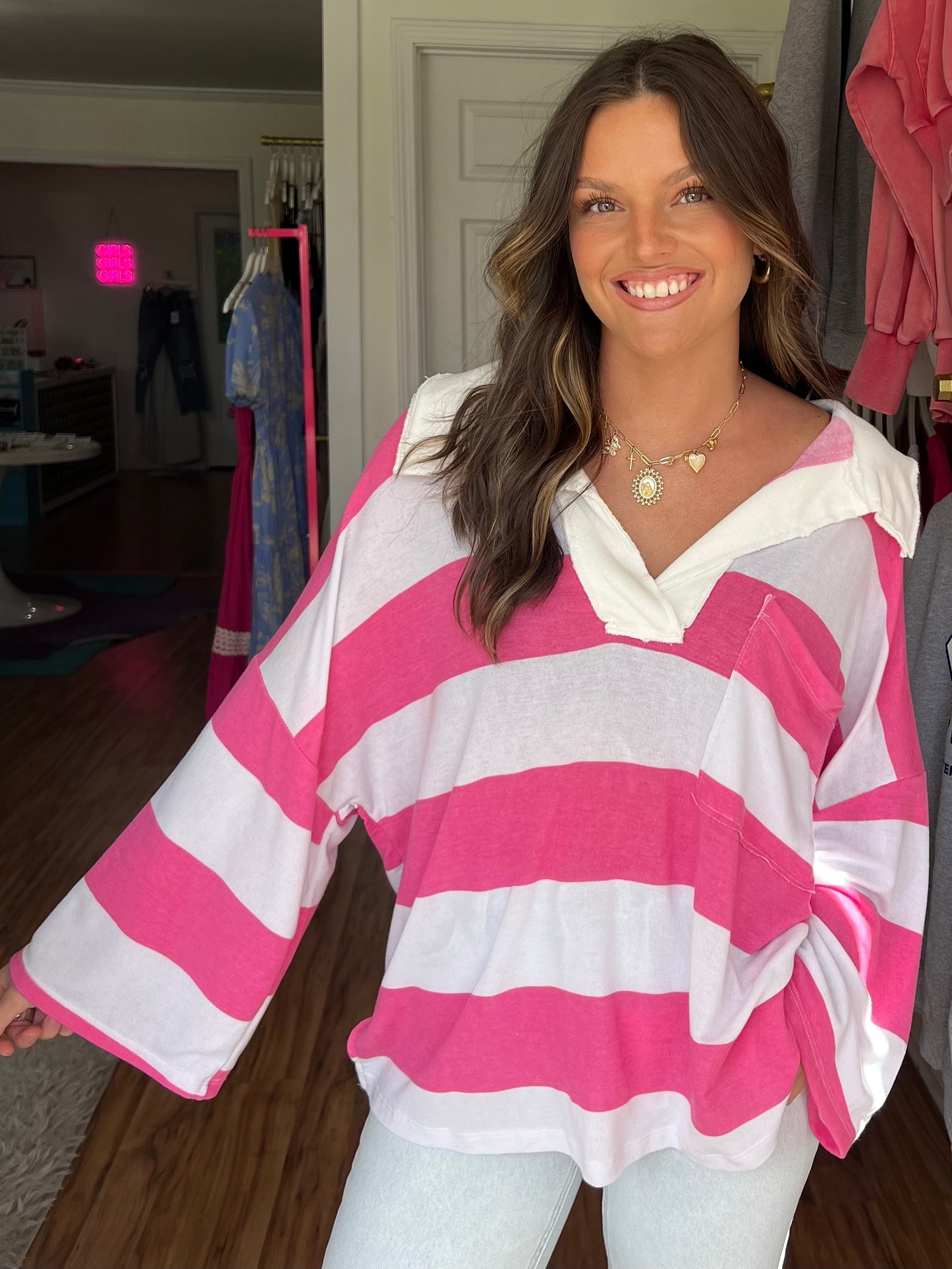 Candy Striper Oversized Collared Top