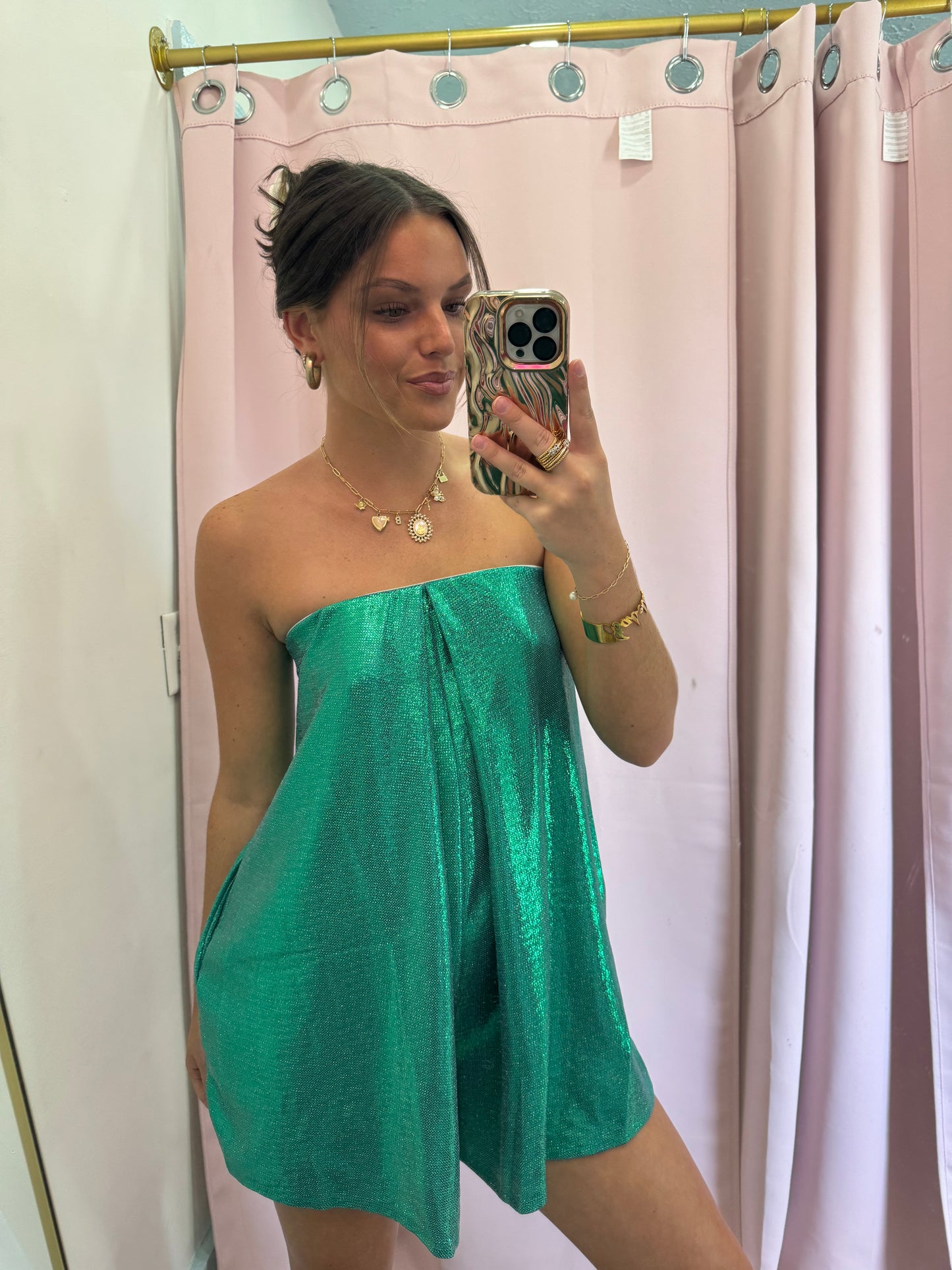 Aquamarine Strapless Sequin Romper