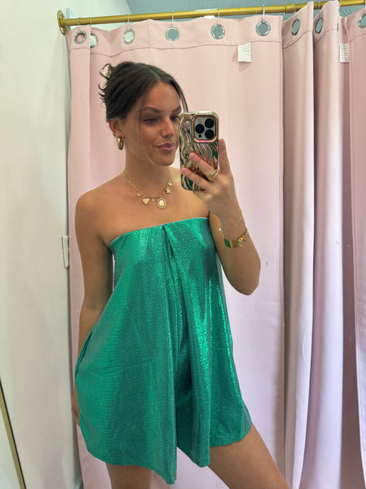 Aquamarine Strapless Sequin Romper