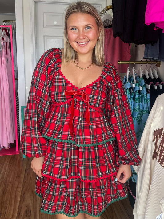 Christmas Plaid Tiered Dress