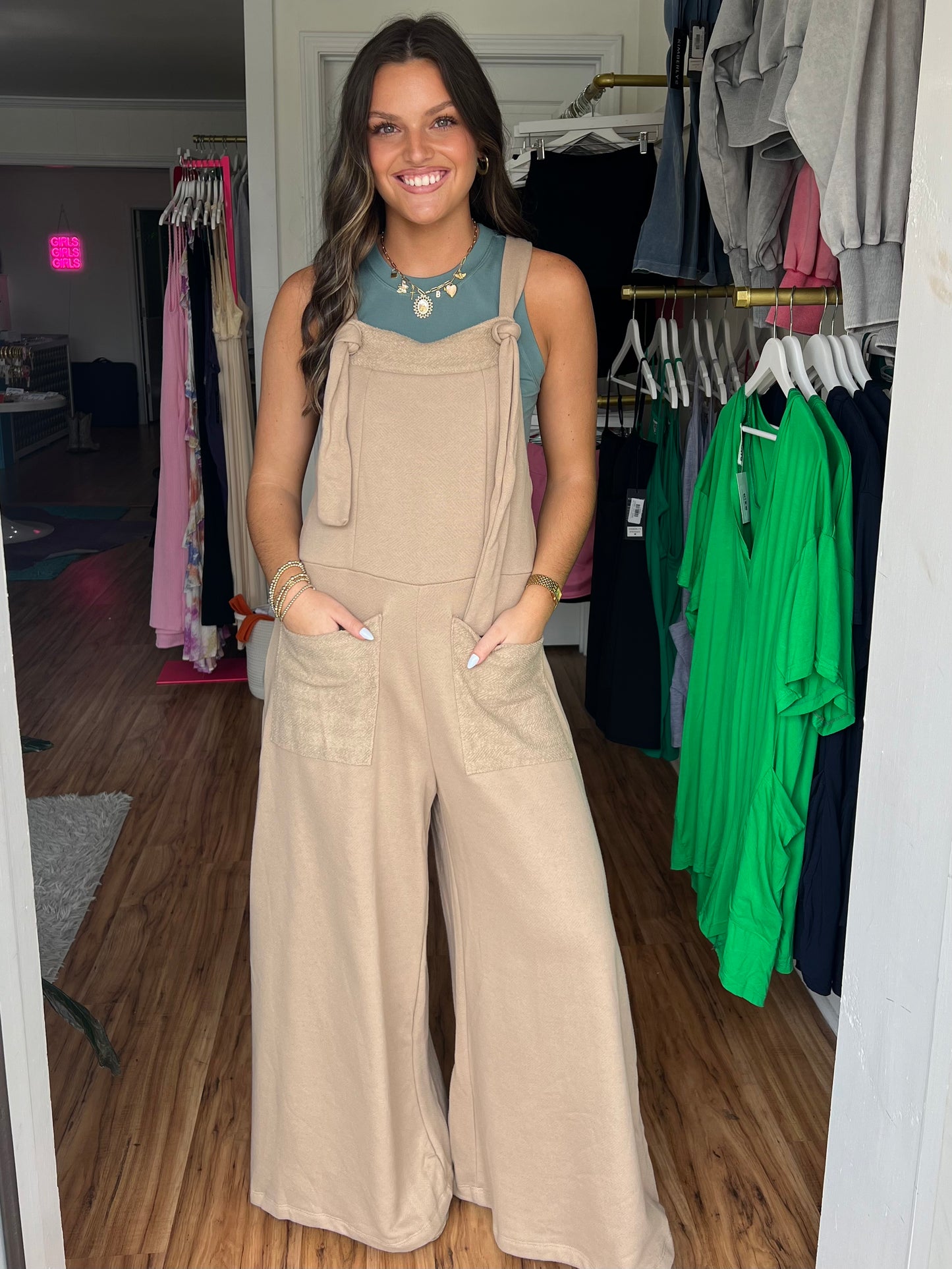 Just Go With It Terry Jumpsuit - Taupe