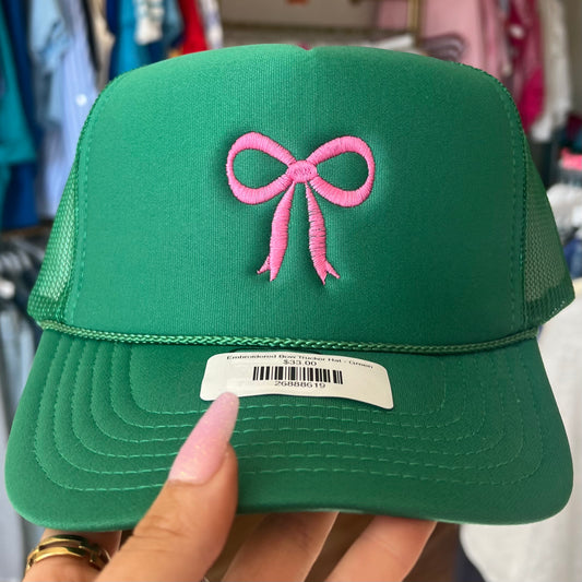 Embroidered Bow Trucker Hat - Green