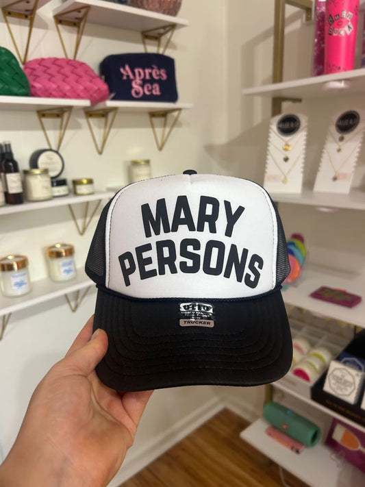 *MADE TO ORDER* Mary Persons Trucker Hat - Black/White with Black