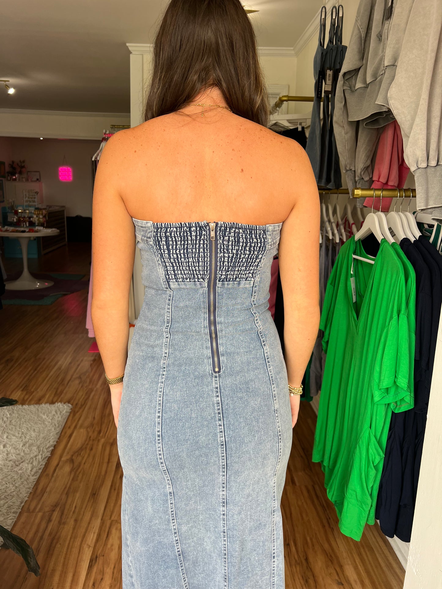 Totally Tubular Denim Midi Dress