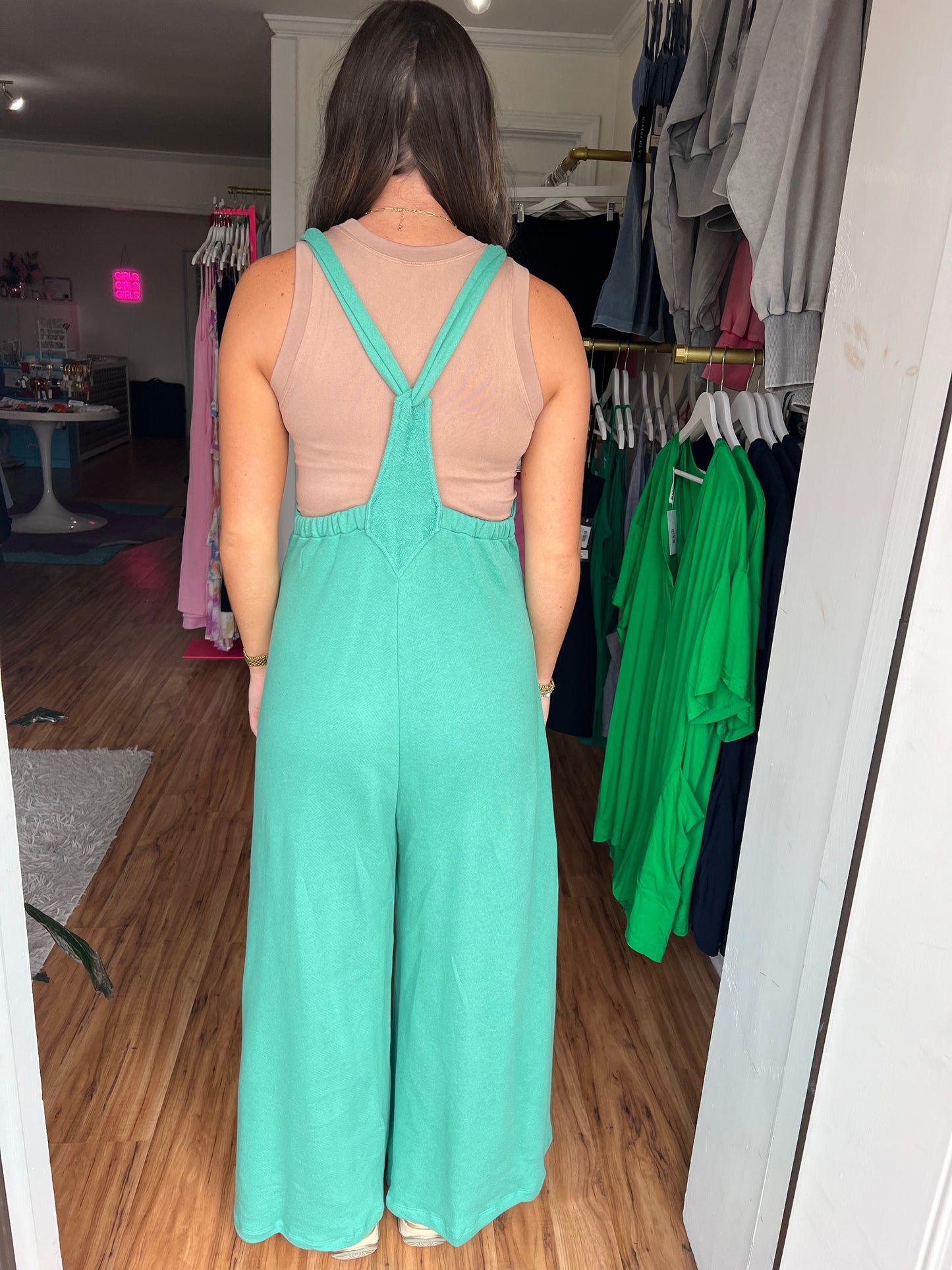 Just Go With It Terry Jumpsuit - Kelly Green