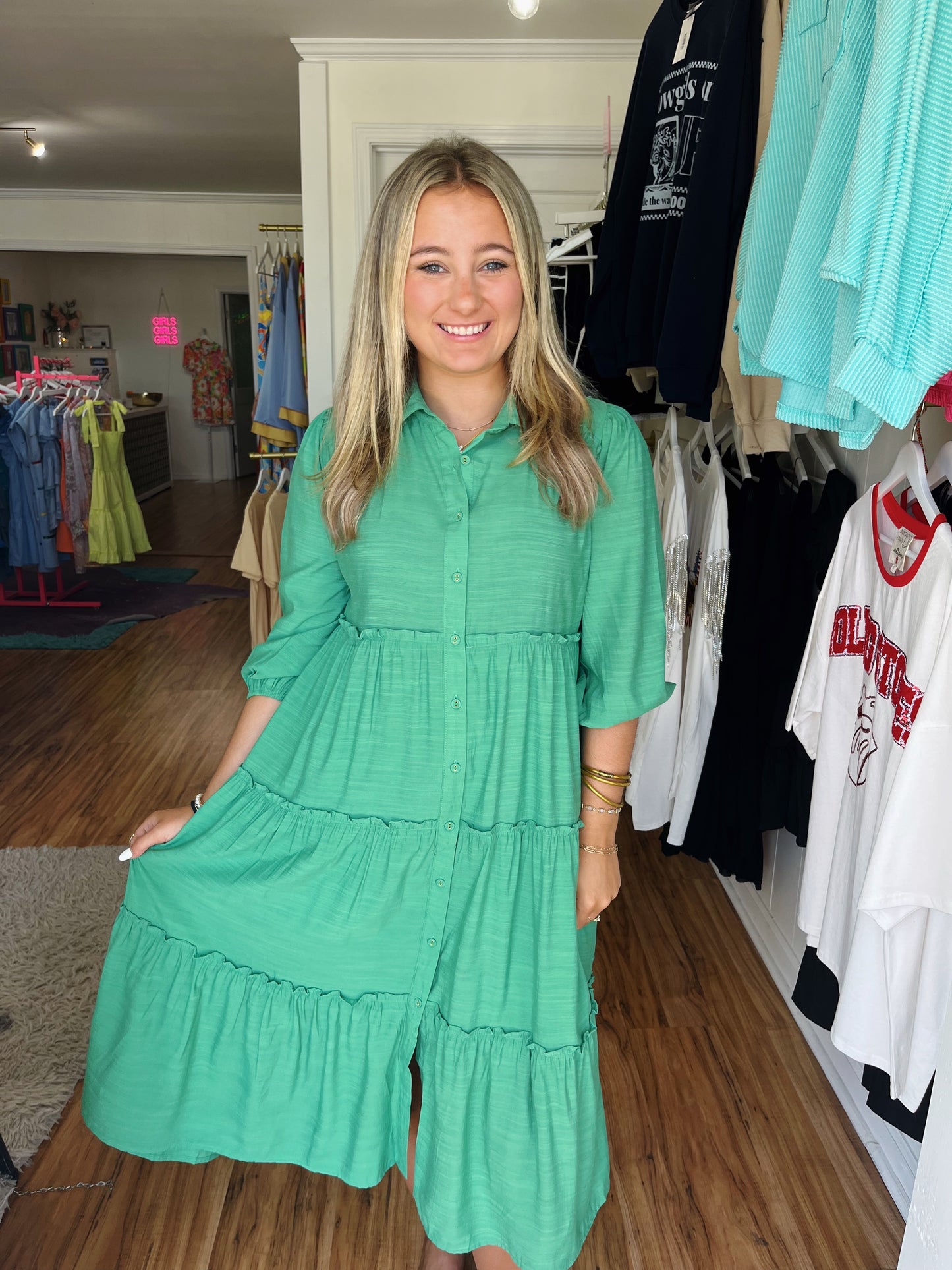 green midi dress