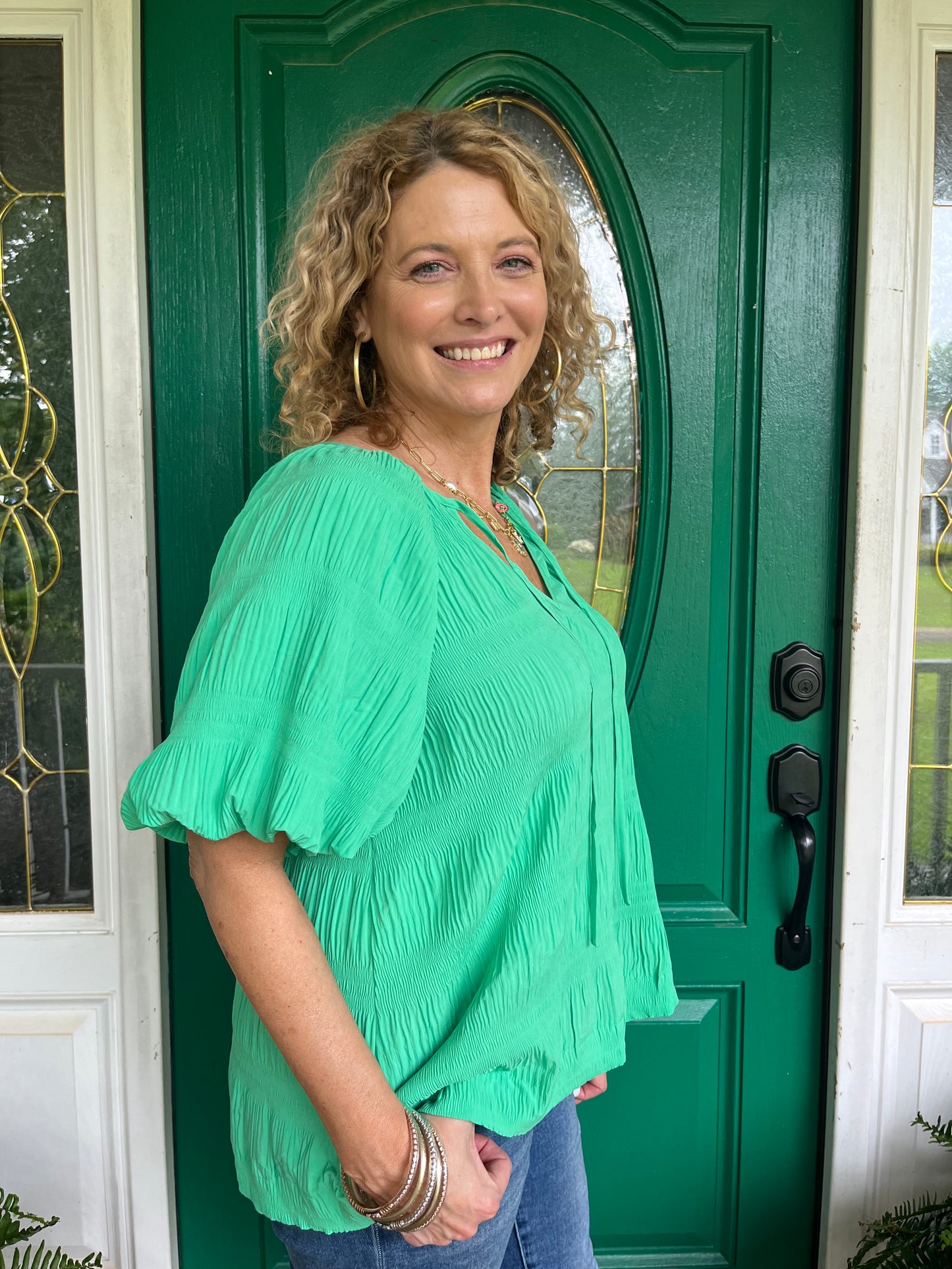 Ivey textured top- green