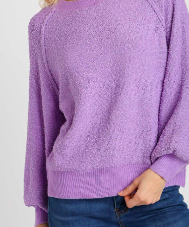 Puff Sleeve Boat Neck Sweater - lilac