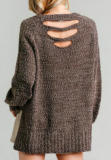 Distressed Knit Sweater- mocha