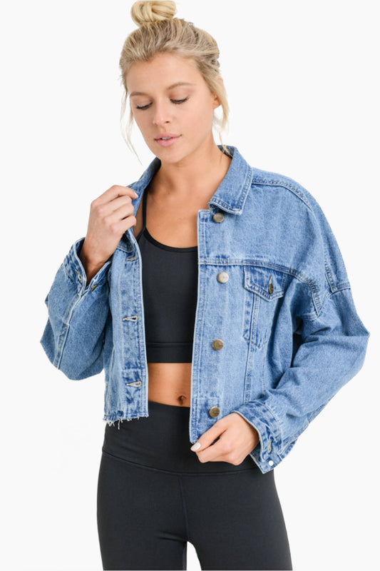 Raw & Ribbed Crop Denim Jacket