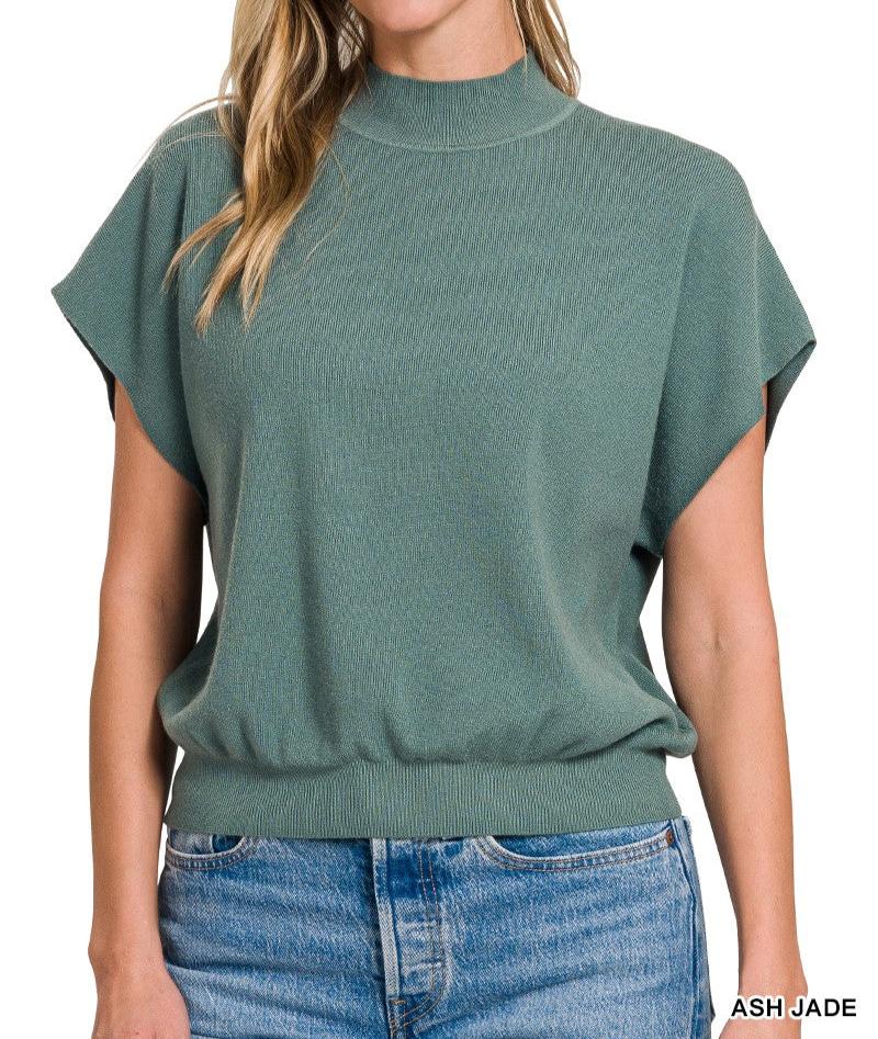 Mock Neck Short Sleeve Sweater - Ash Jade