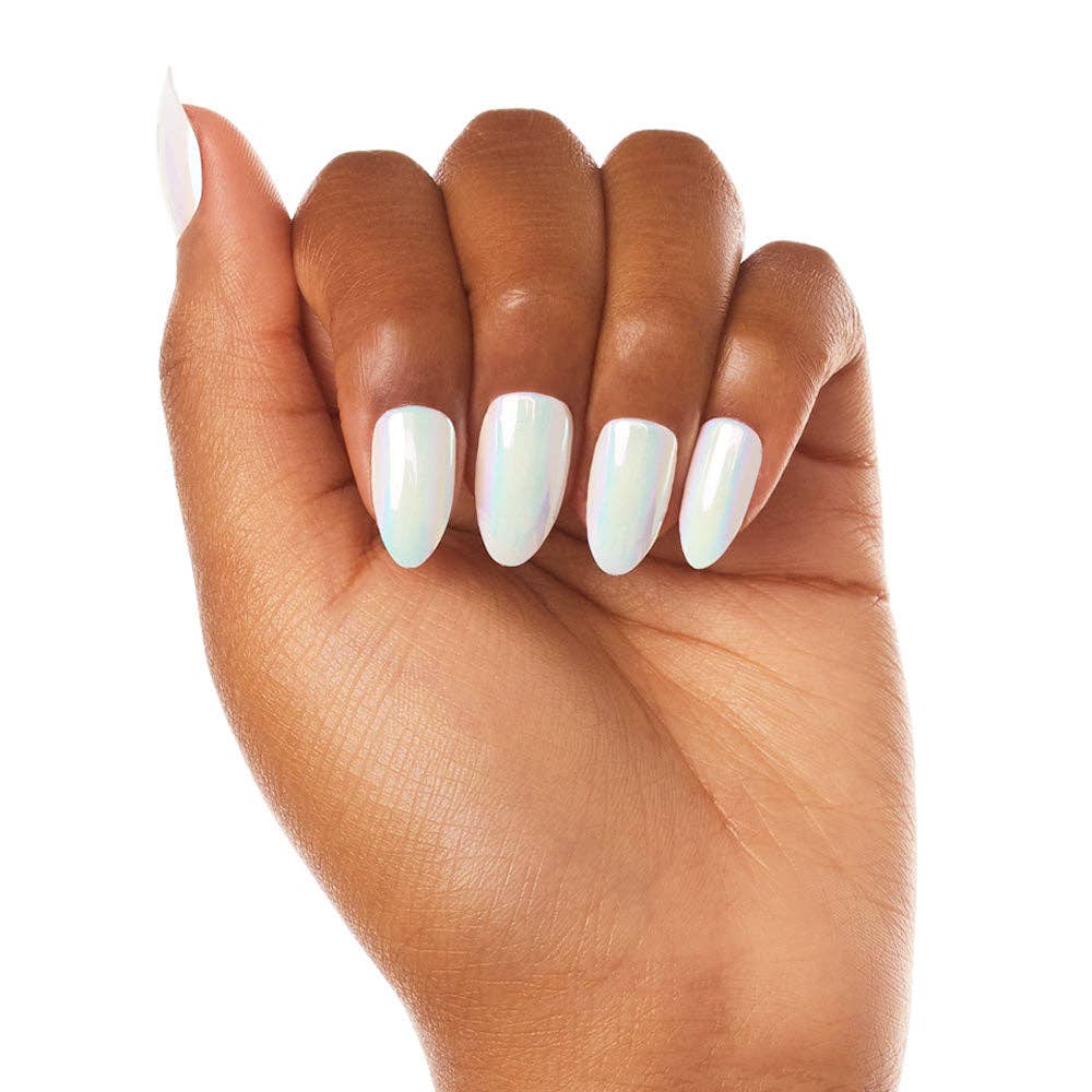 Moonlight Press-On Nails|Pearlescent White| Short Almond - Glamnetic